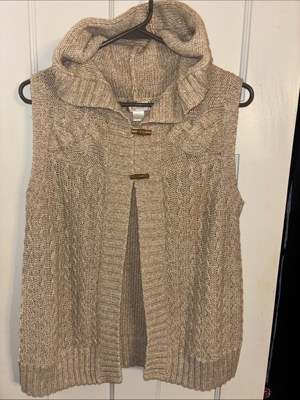 Christopher & Banks Cable Knit Hooded Vest - Tan